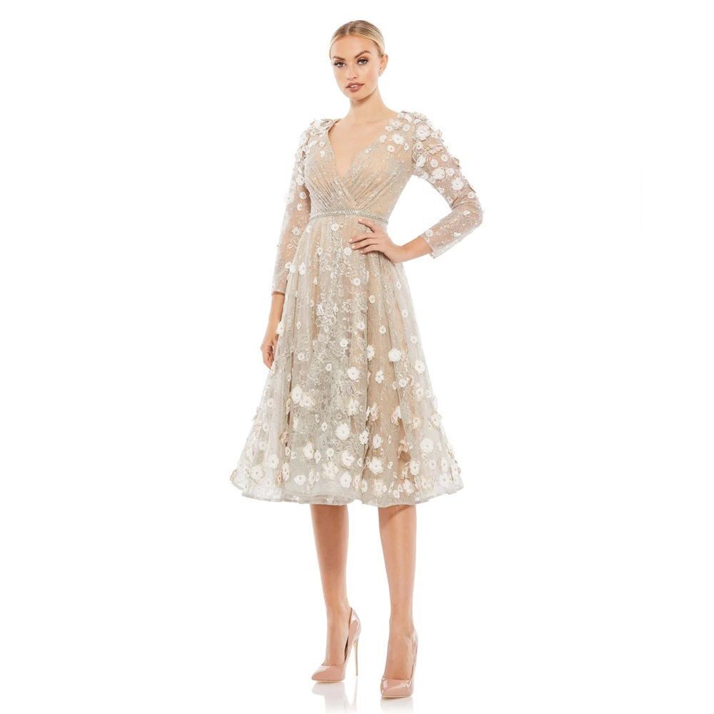 Mac Duggal FLORAL EMBELLISHED LACE A-LINE COCKTAIL DRESS size 4